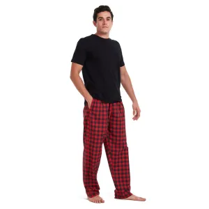 Men summer pajama set Black T-shirt  Red checkered pants