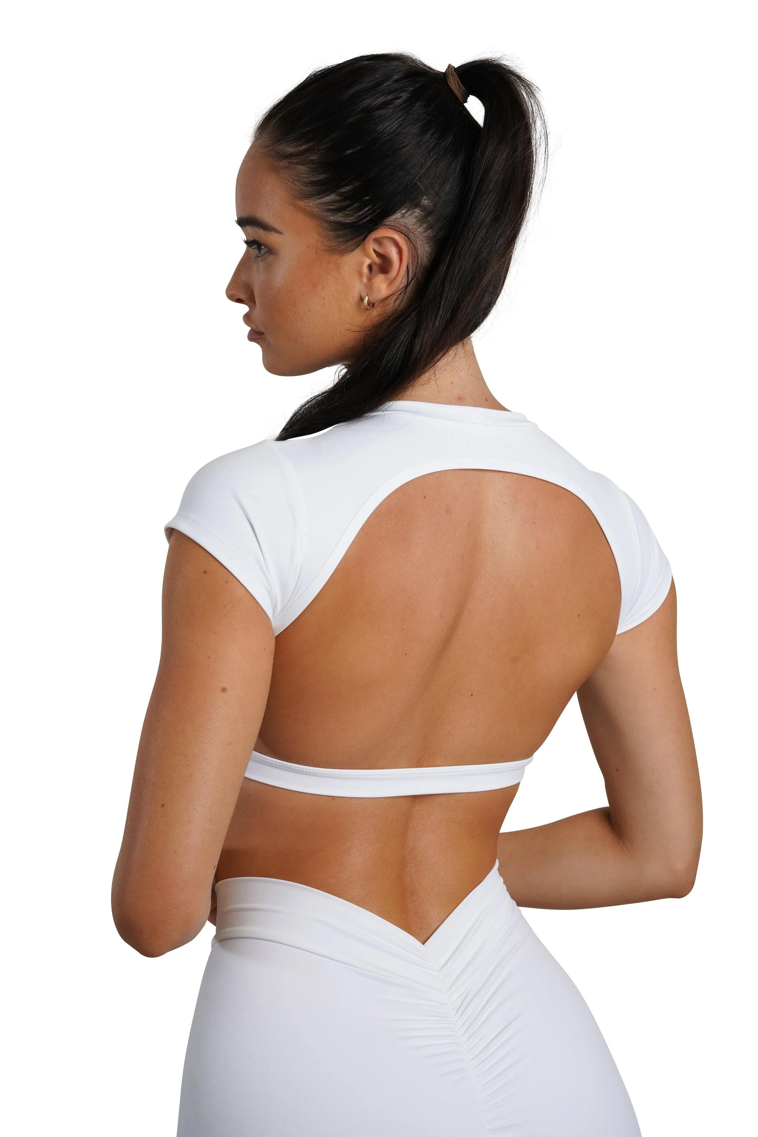 OPEN BACK CROP TEE - WHITE