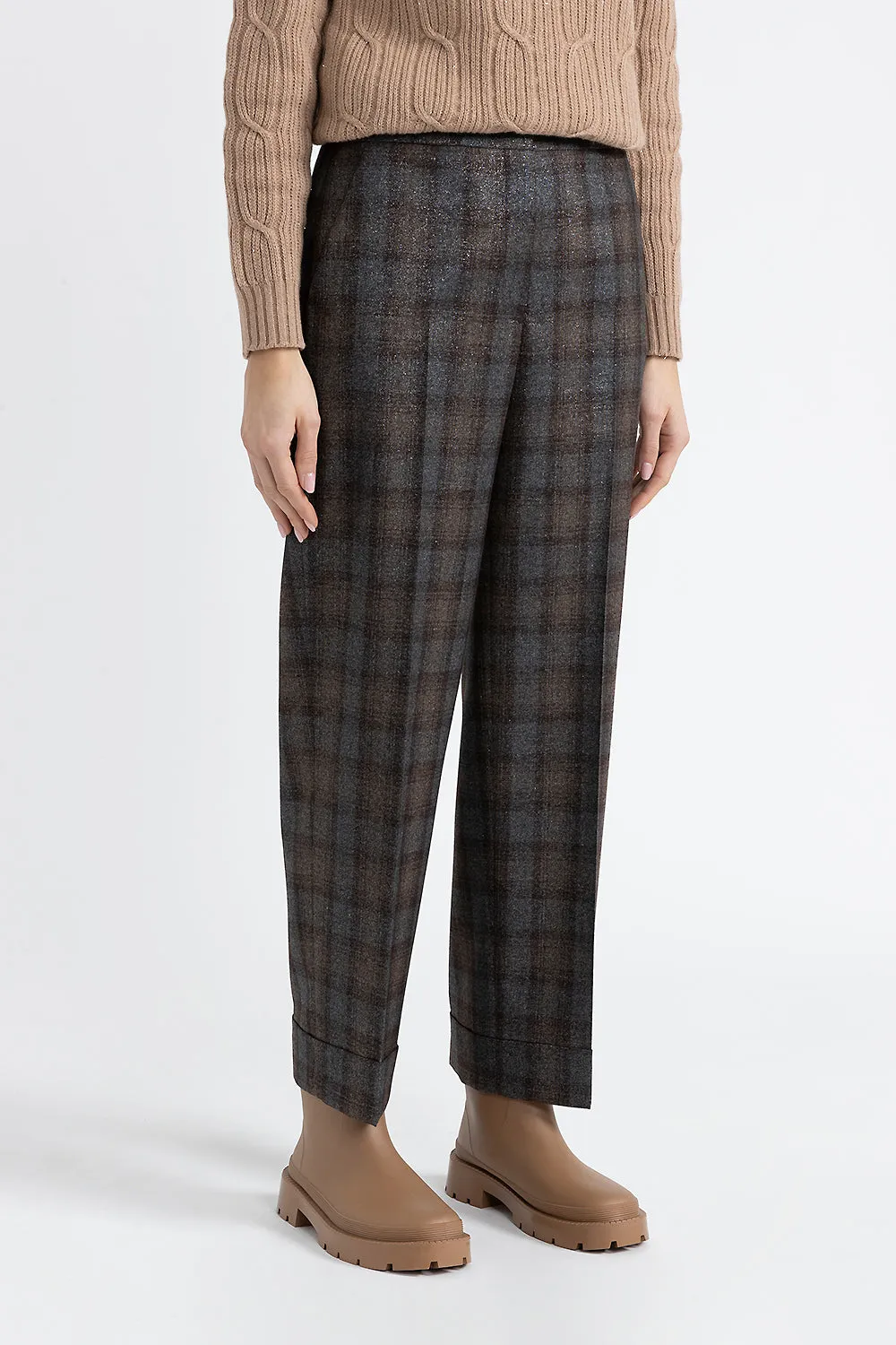 Patterned wool carrot trousers