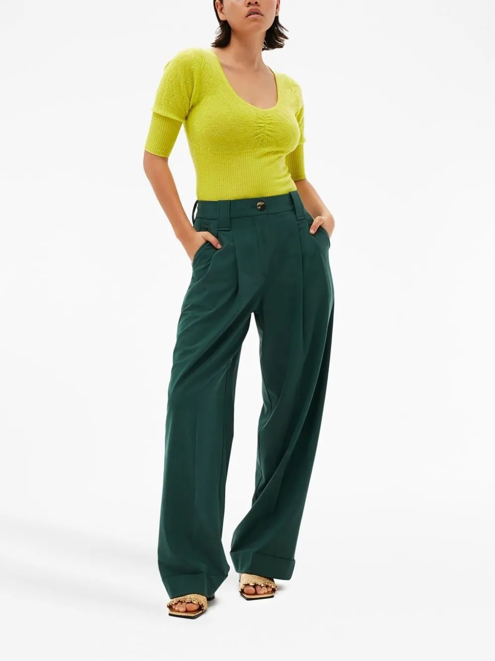 PLEAT-DETAIL STRAIGHT LEG TROUSERS