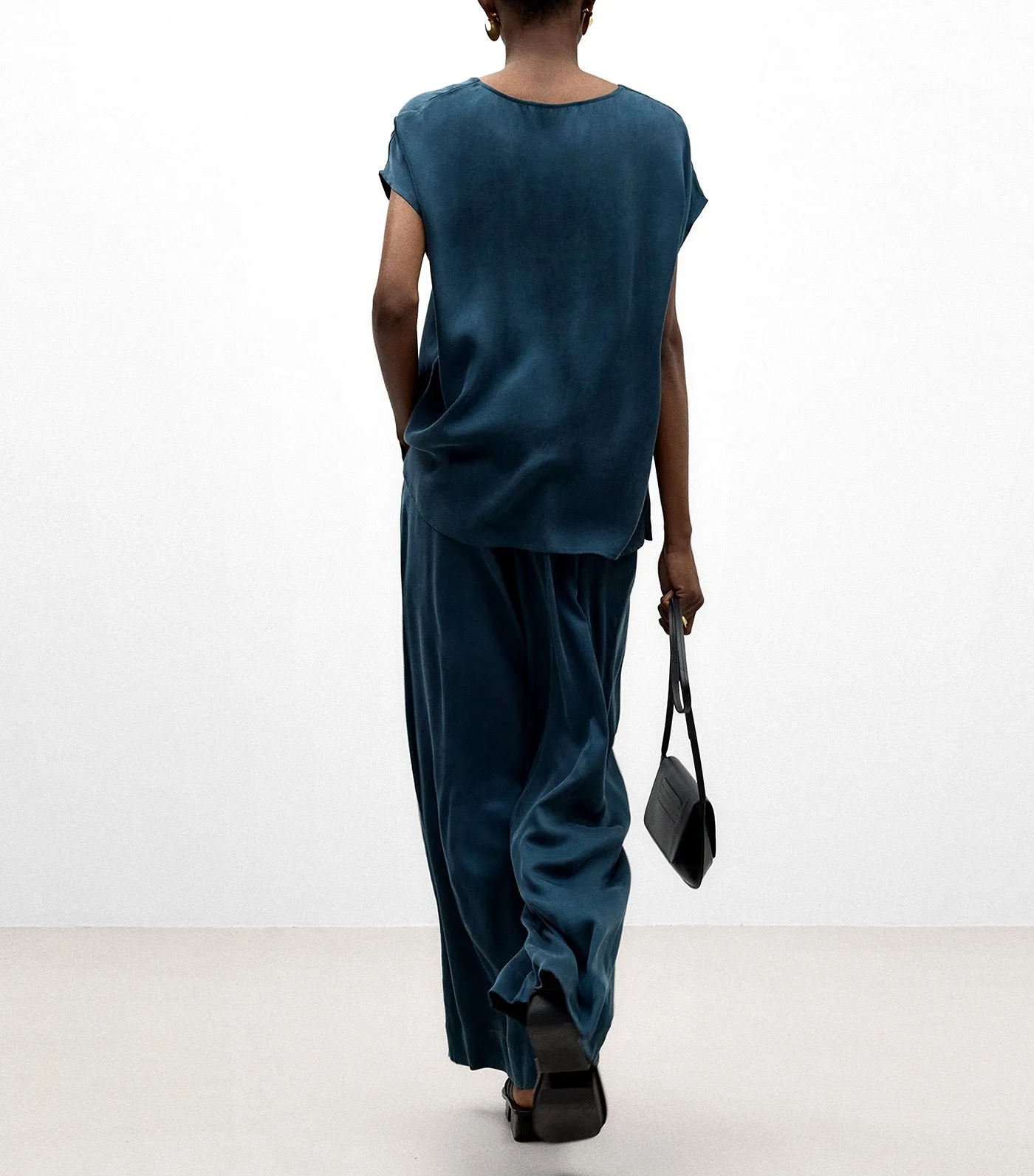 Pleated Trousers Petrol Blue