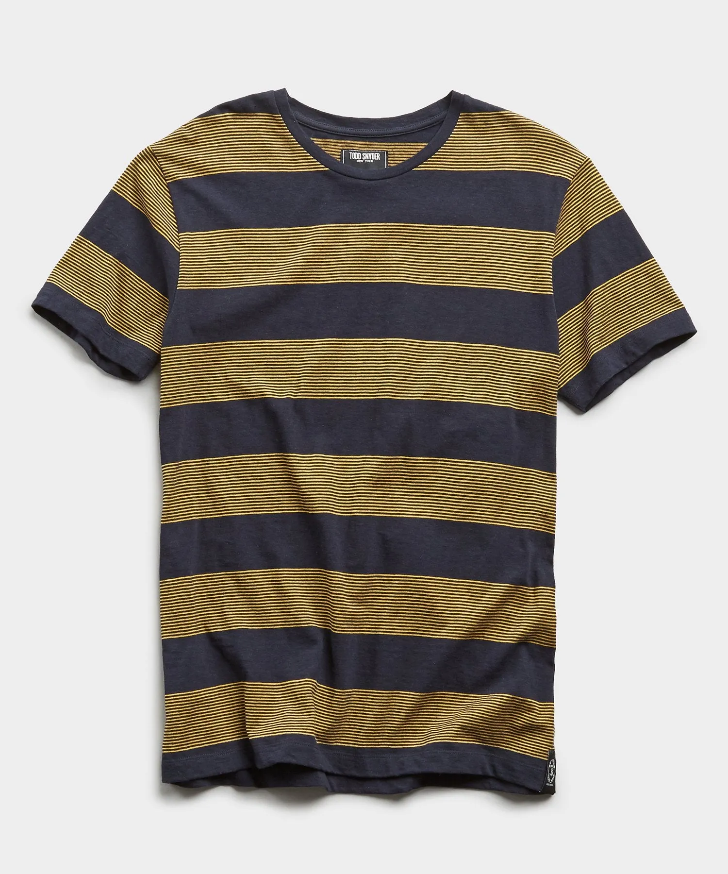 Portuguese Bold Micro Stripe Tee in Navy/Yellow