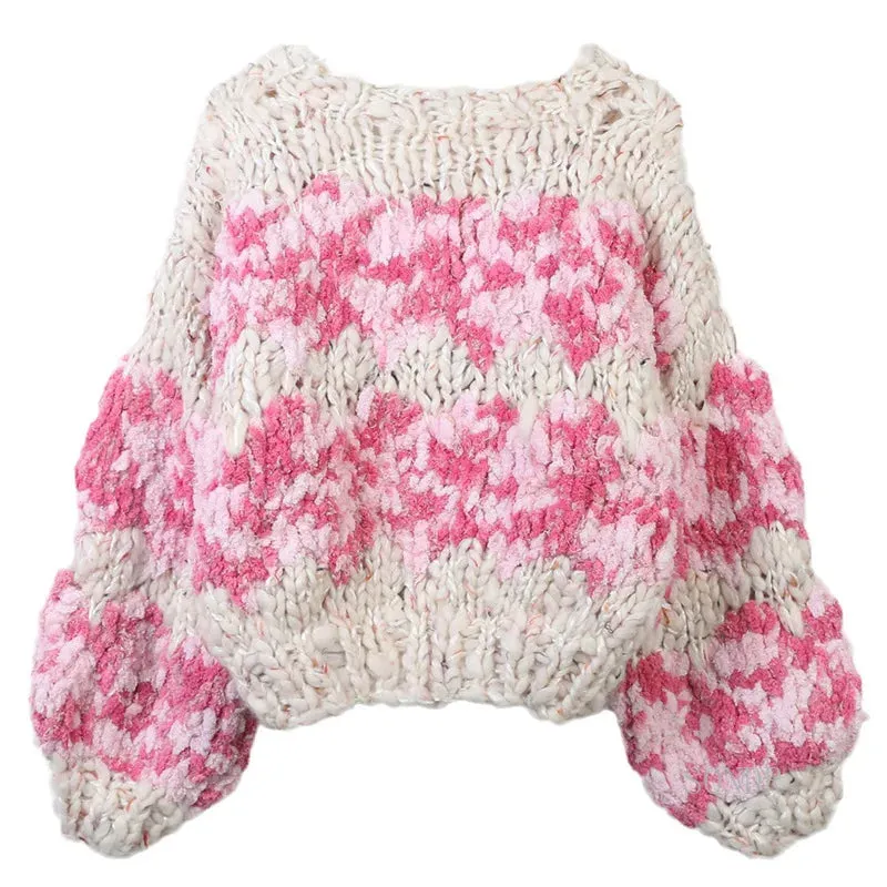 Pre Order:  Colorful Handmade Flower Long Sleeved Loose Knitted Cardigan