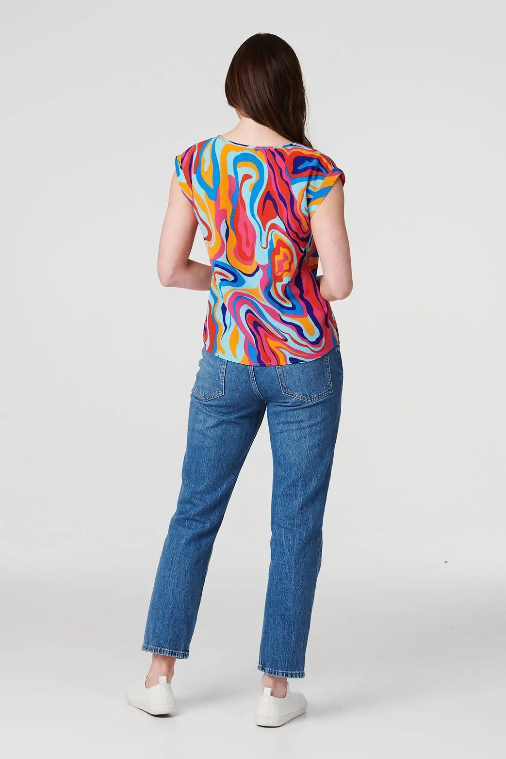 Printed Turn-Up Sleeve Blouse