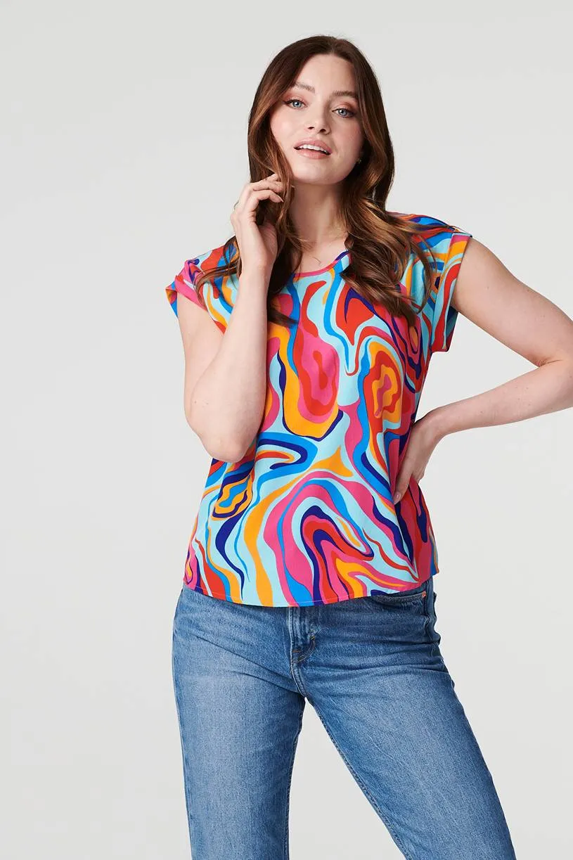 Printed Turn-Up Sleeve Blouse