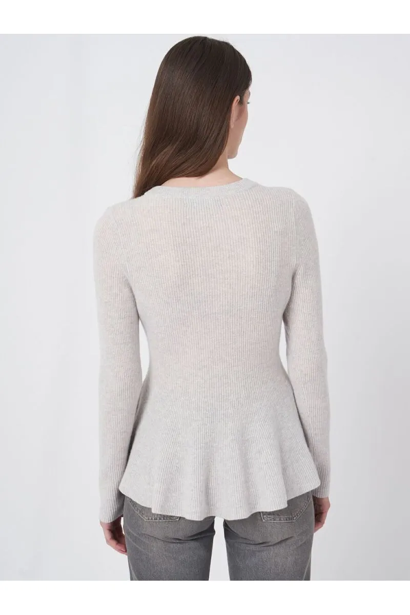 Repeat 100% Organic Cashmere Peplum Sweater 103522  | Sand