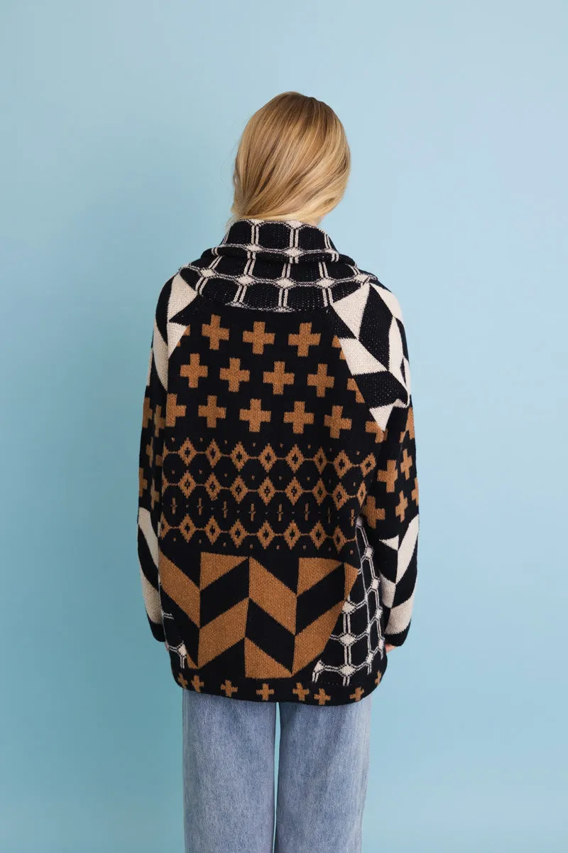 Sierra Spirit Geometric Street Style Knit Cardigan