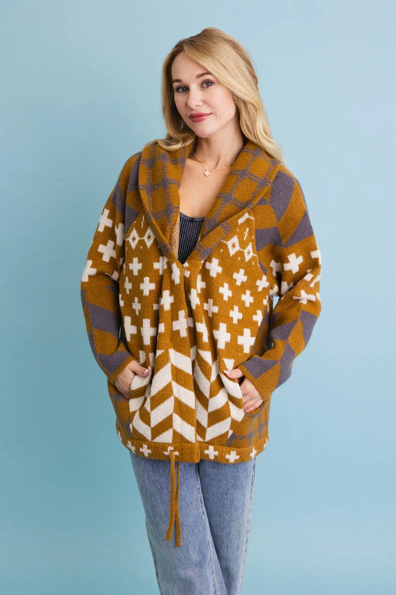 Sierra Spirit Geometric Street Style Knit Cardigan