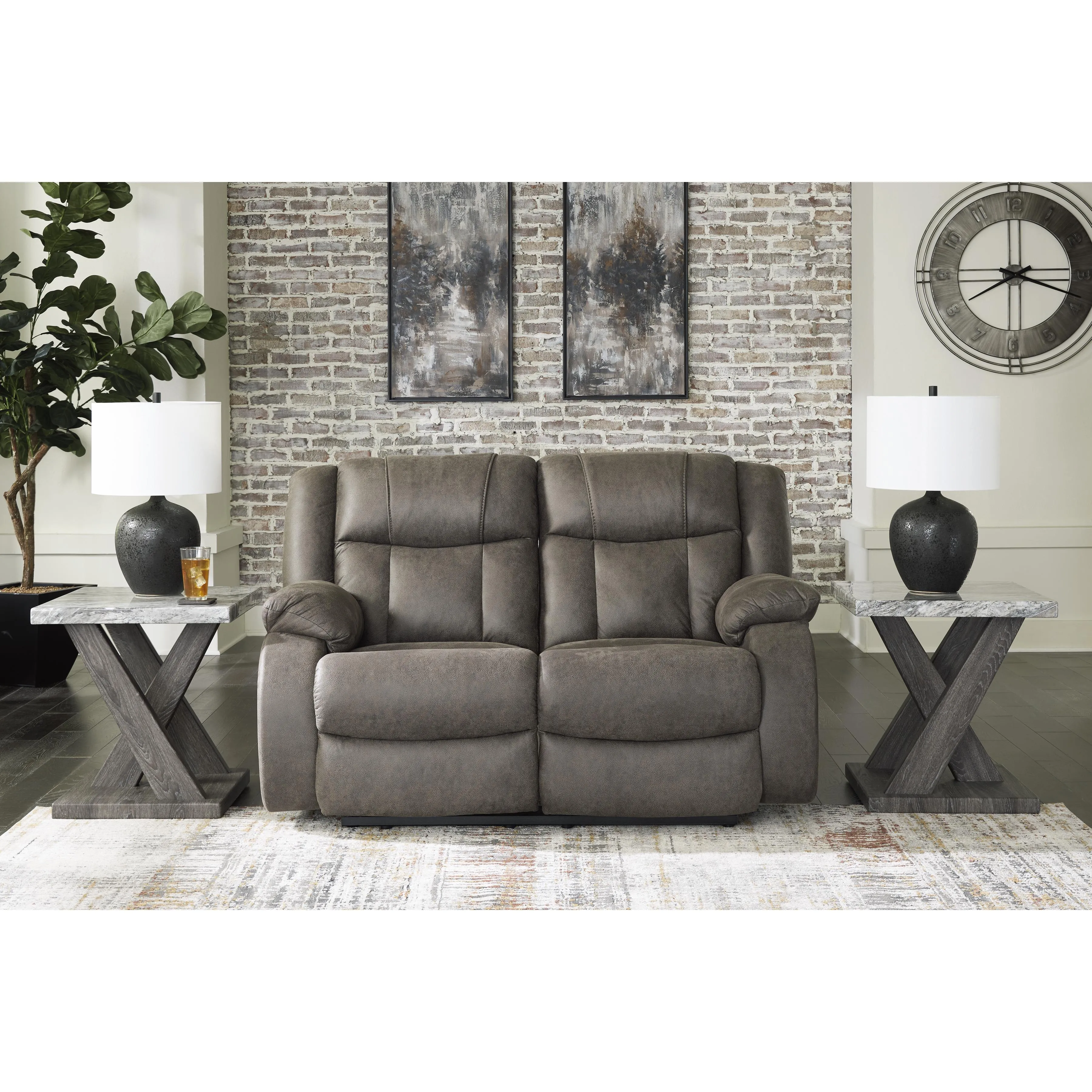 Signature Design by Ashley First Base Reclining Leather Look Loveseat 6880486