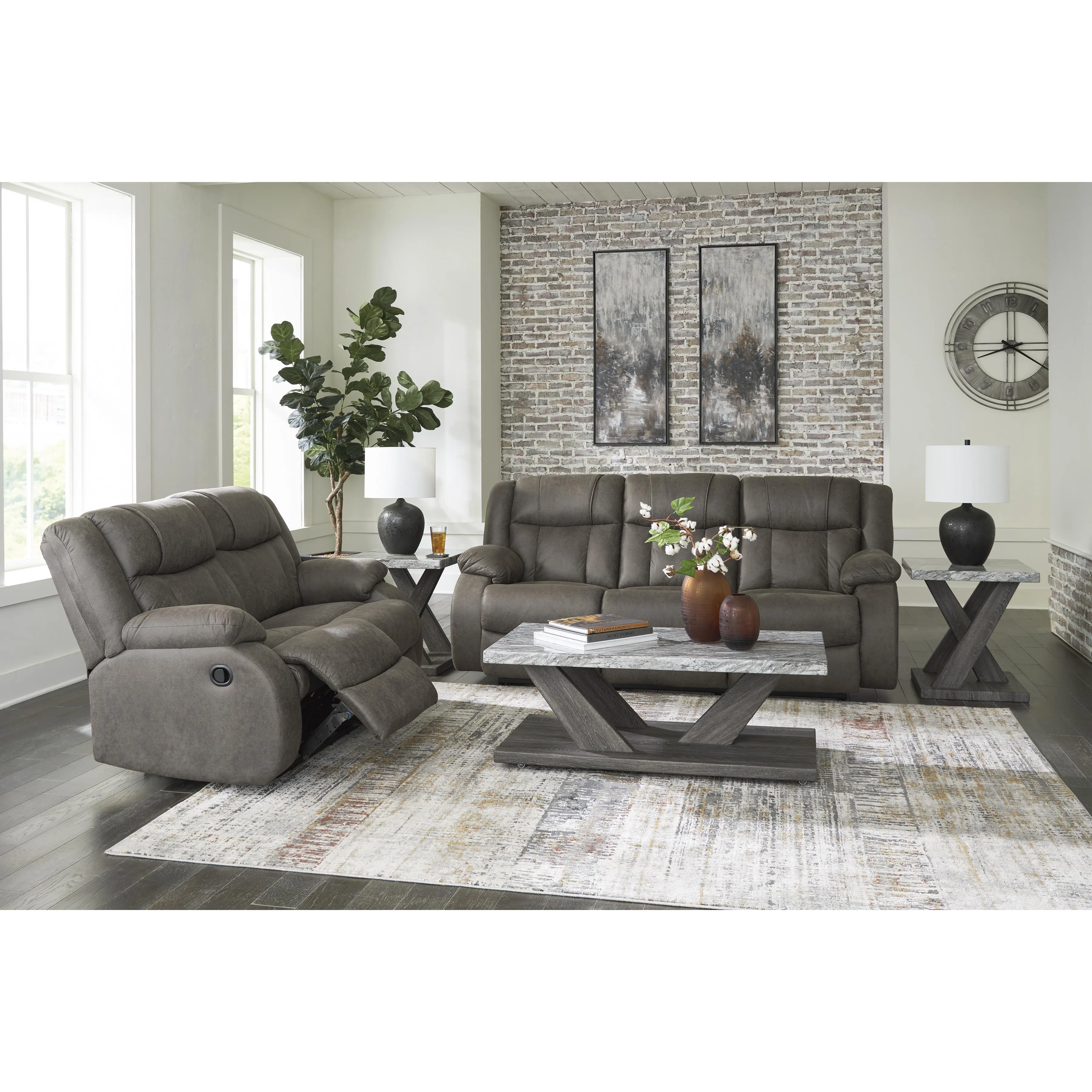 Signature Design by Ashley First Base Reclining Leather Look Loveseat 6880486