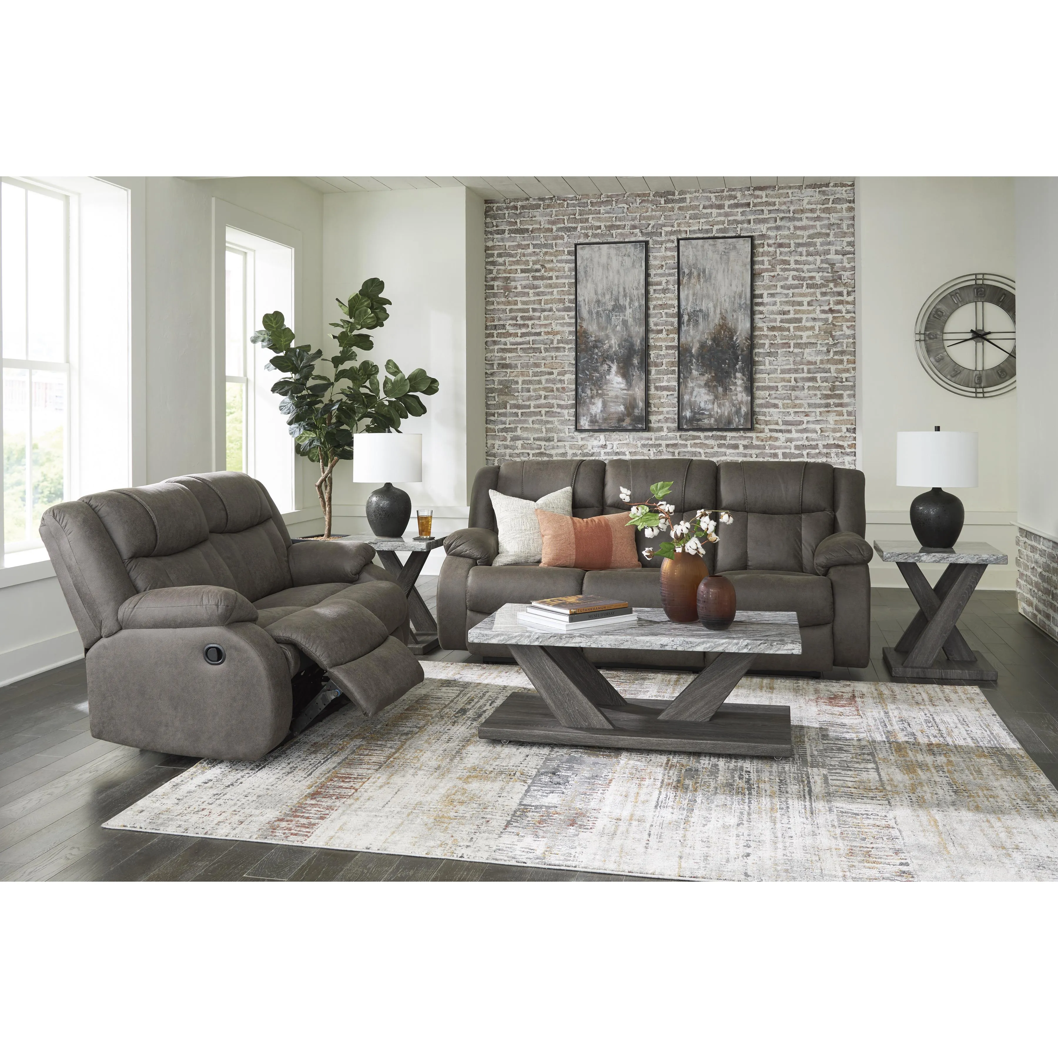 Signature Design by Ashley First Base Reclining Leather Look Loveseat 6880486