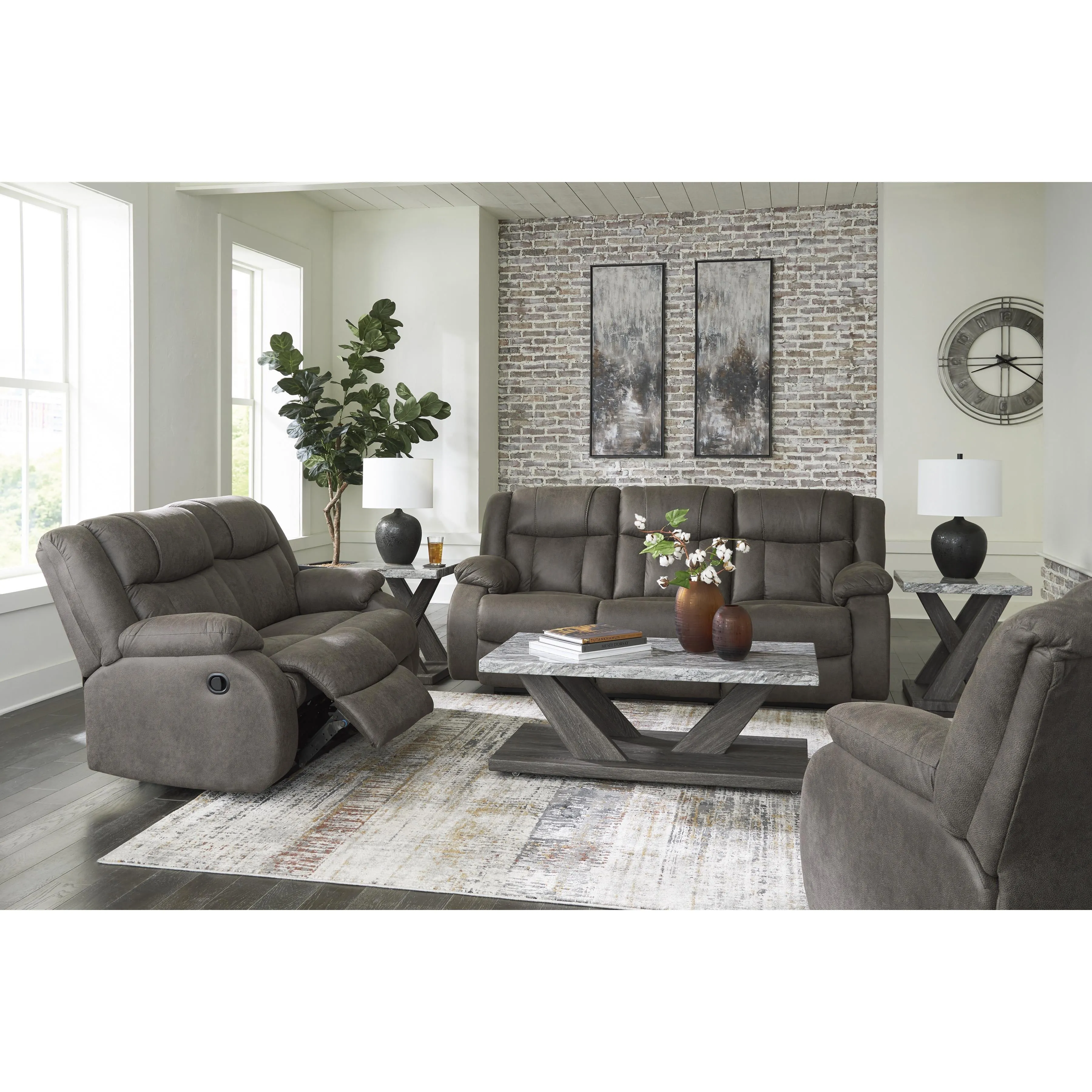 Signature Design by Ashley First Base Reclining Leather Look Loveseat 6880486