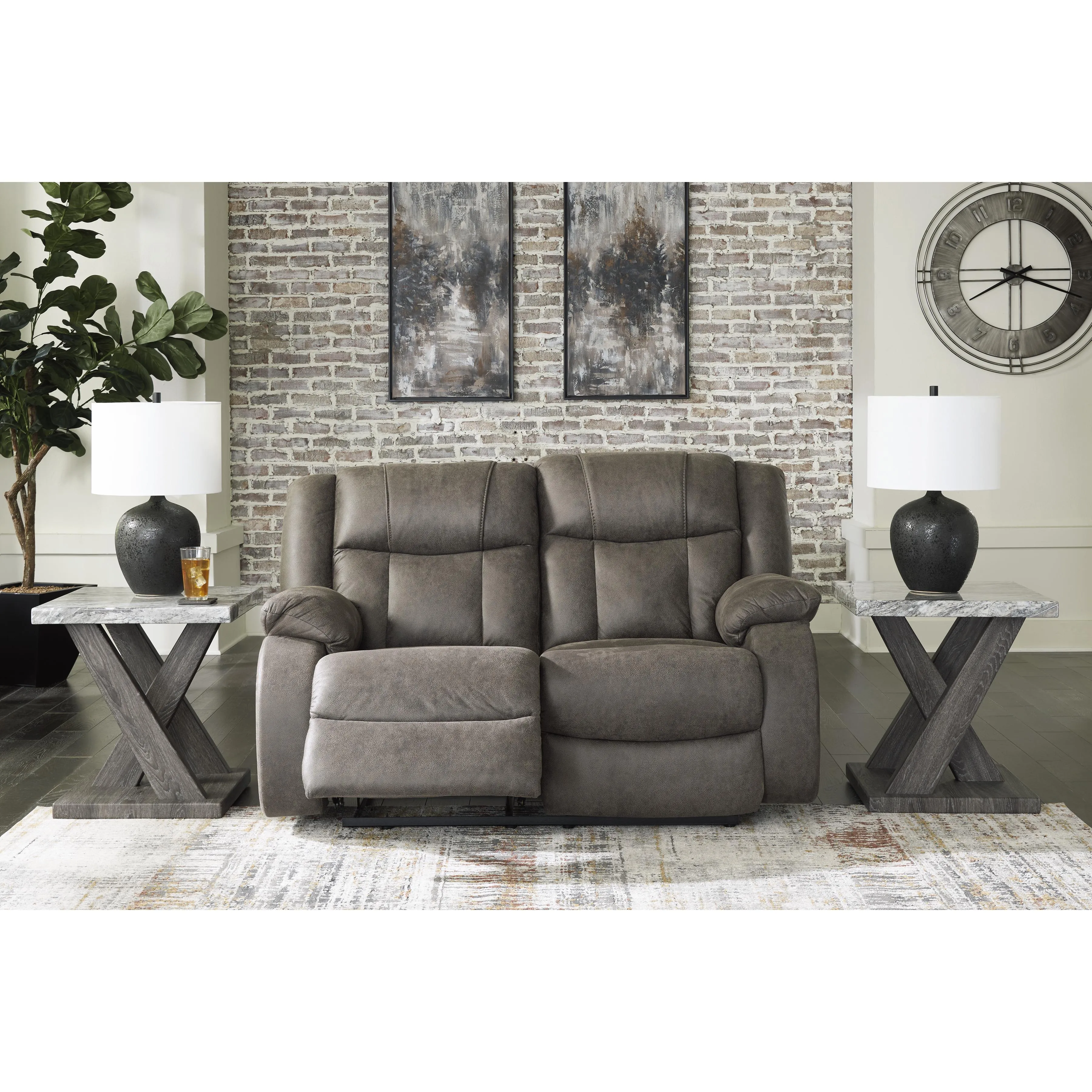 Signature Design by Ashley First Base Reclining Leather Look Loveseat 6880486