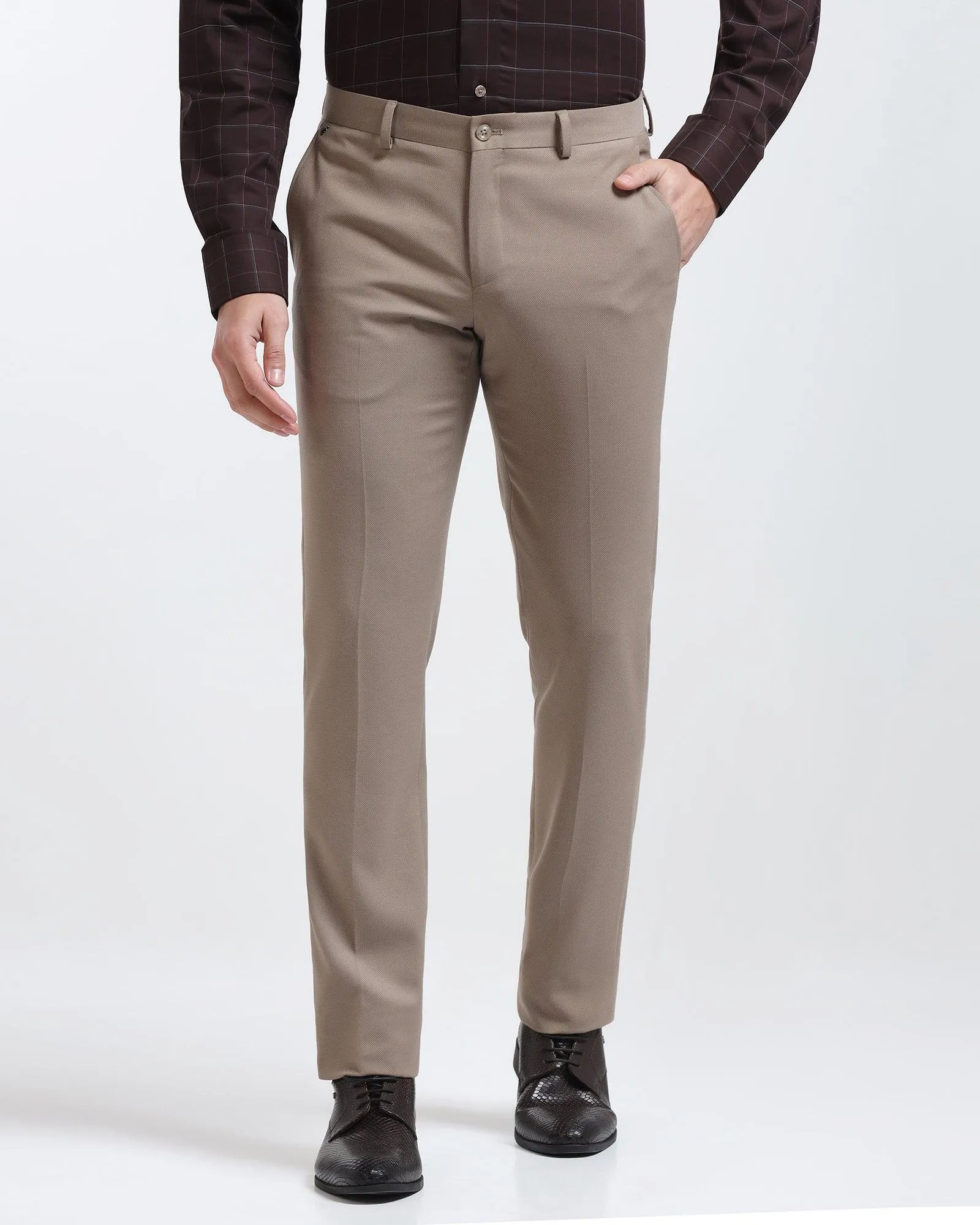 Slim Comfort B-95 Formal Beige Textured Trouser - Iron