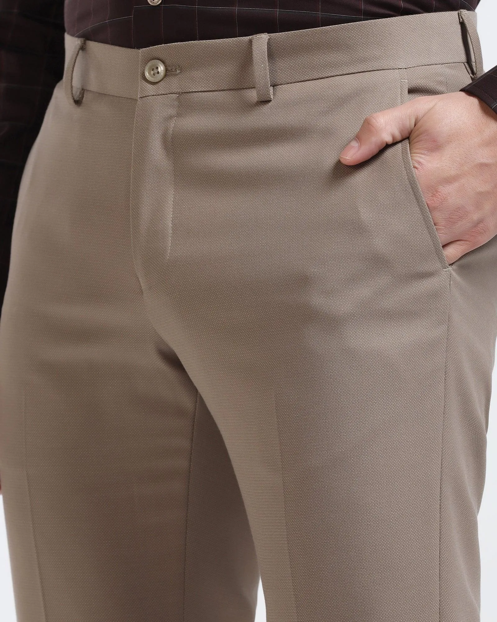 Slim Comfort B-95 Formal Beige Textured Trouser - Iron