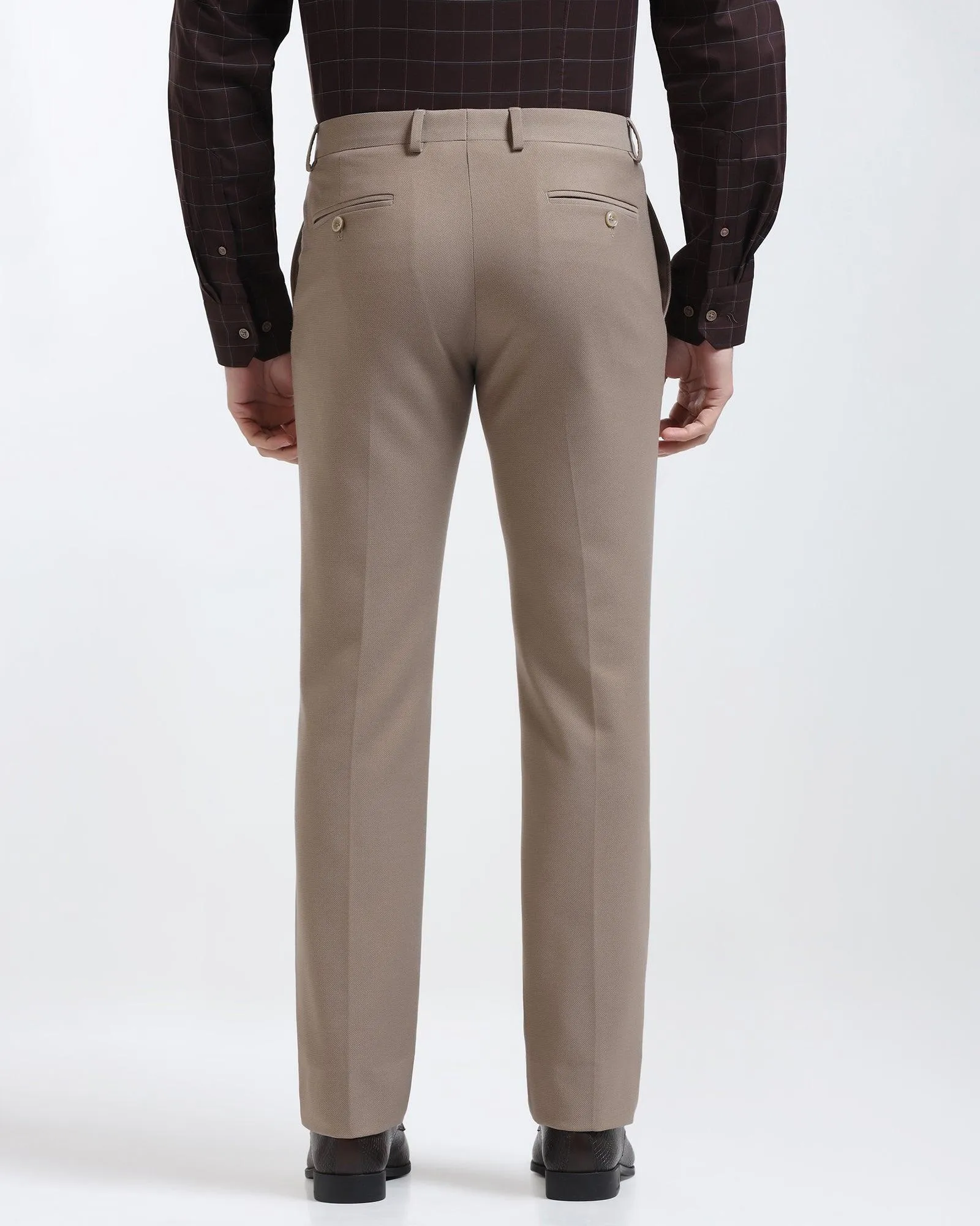 Slim Comfort B-95 Formal Beige Textured Trouser - Iron