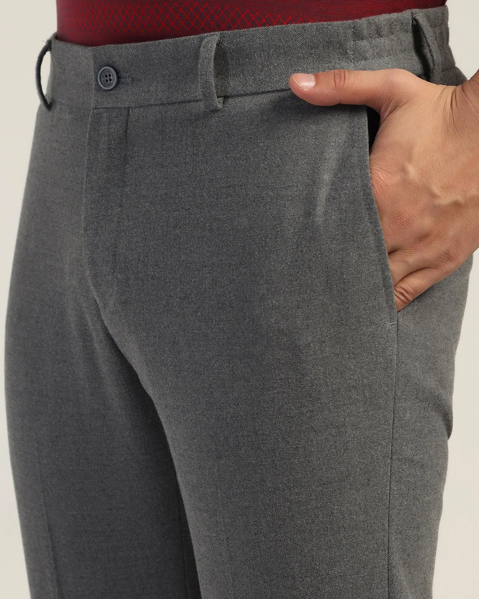 Slim Comfort B-95 Formal Grey Solid Trouser - Thunderbird