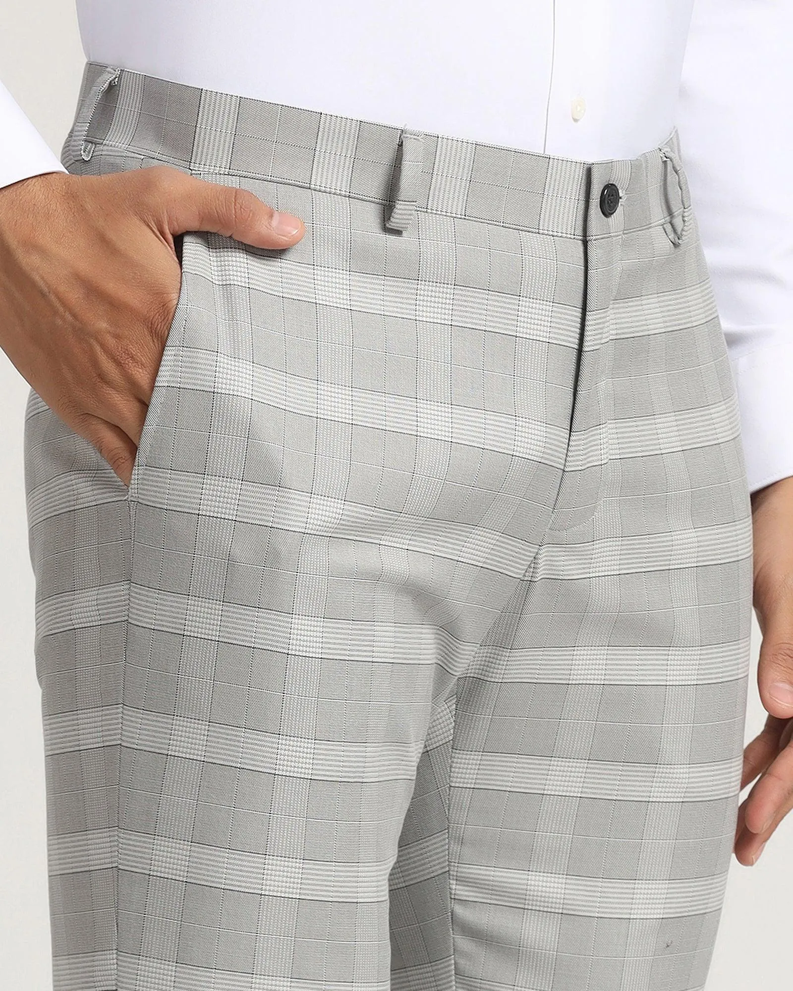 Slim Fit B-91 Formal Grey Check Trouser - Morley