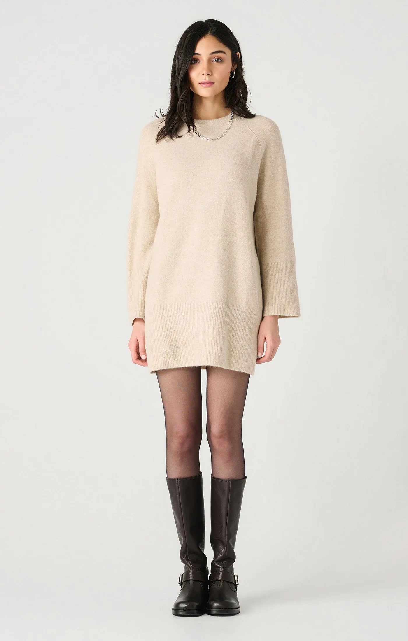 Ss Mockneck Ribbed Mini Sweater Dress