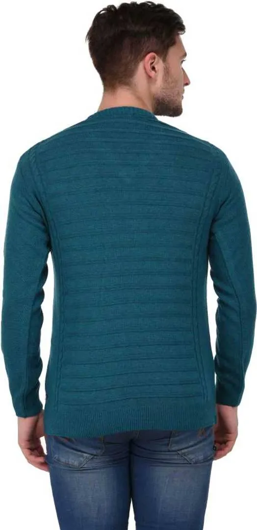 Stylish Blue Solid Wool Long Sleeves V-neck Sweater