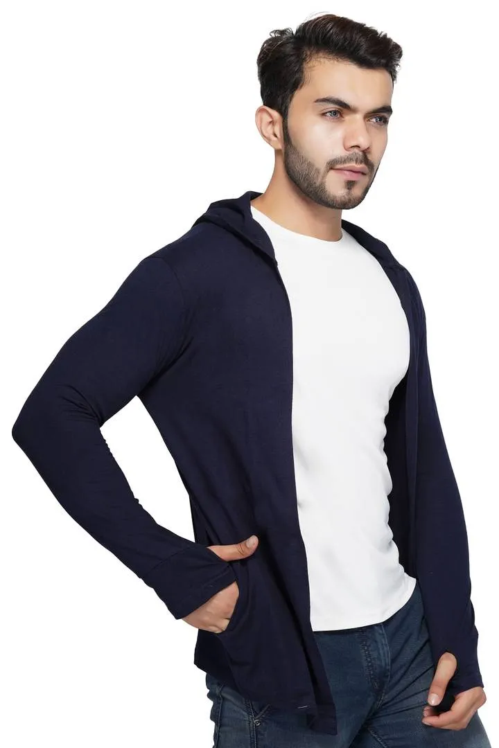 Stylish Full Sleeve Thumb Blue Shrug For Men