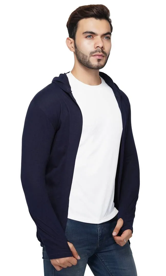 Stylish Full Sleeve Thumb Blue Shrug For Men