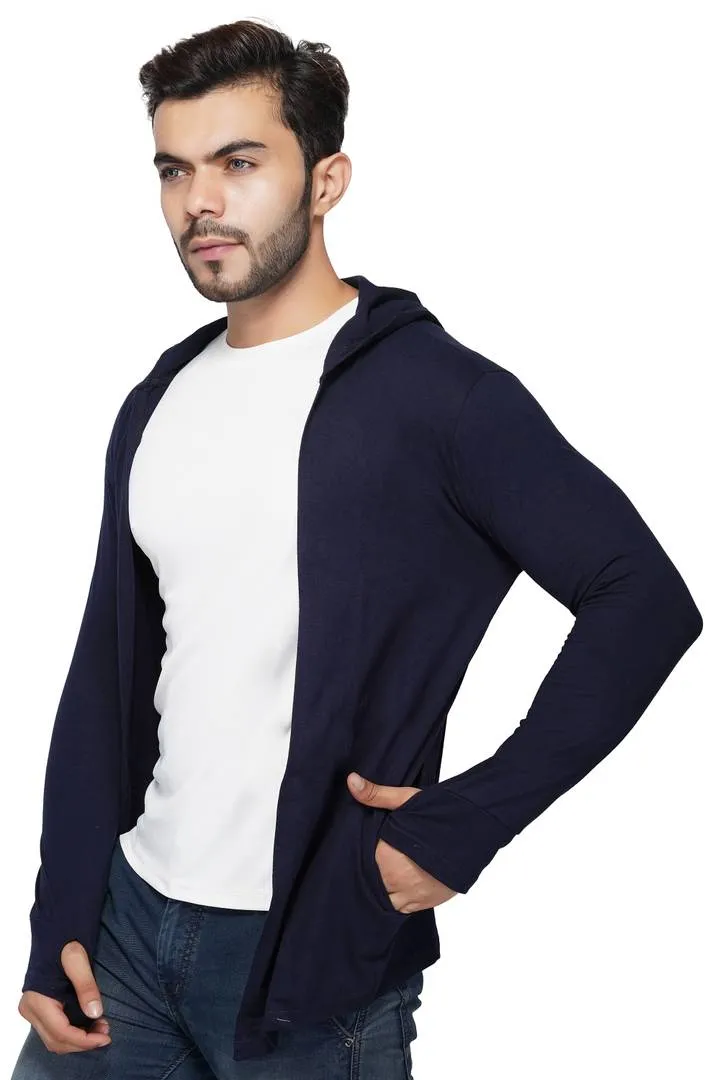 Stylish Full Sleeve Thumb Blue Shrug For Men