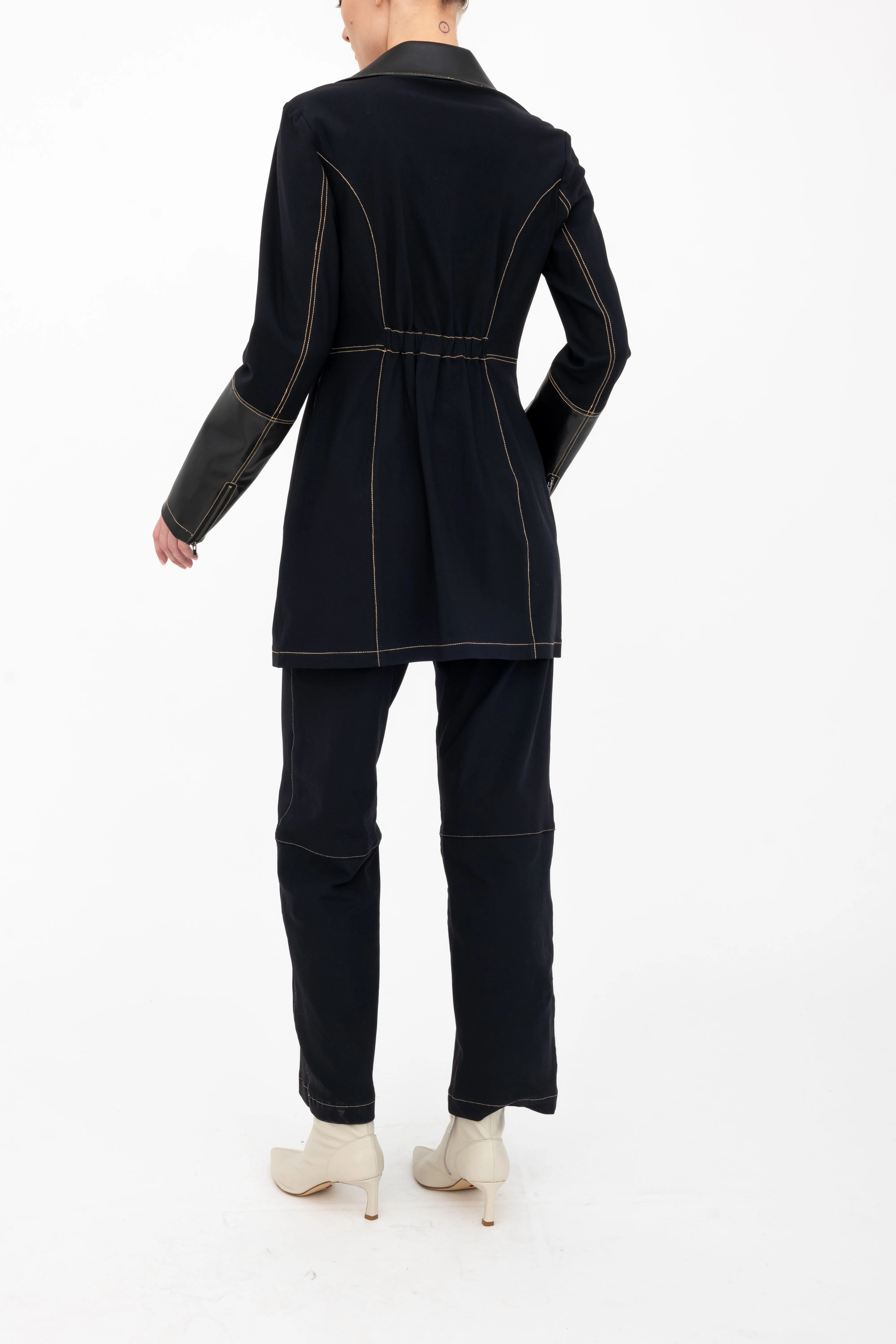 Tech Stretch Moto Coat with Vegan Leather & Contrast Stitching - ASANA H24