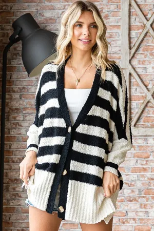 Textured Striped Button Down Cardigan