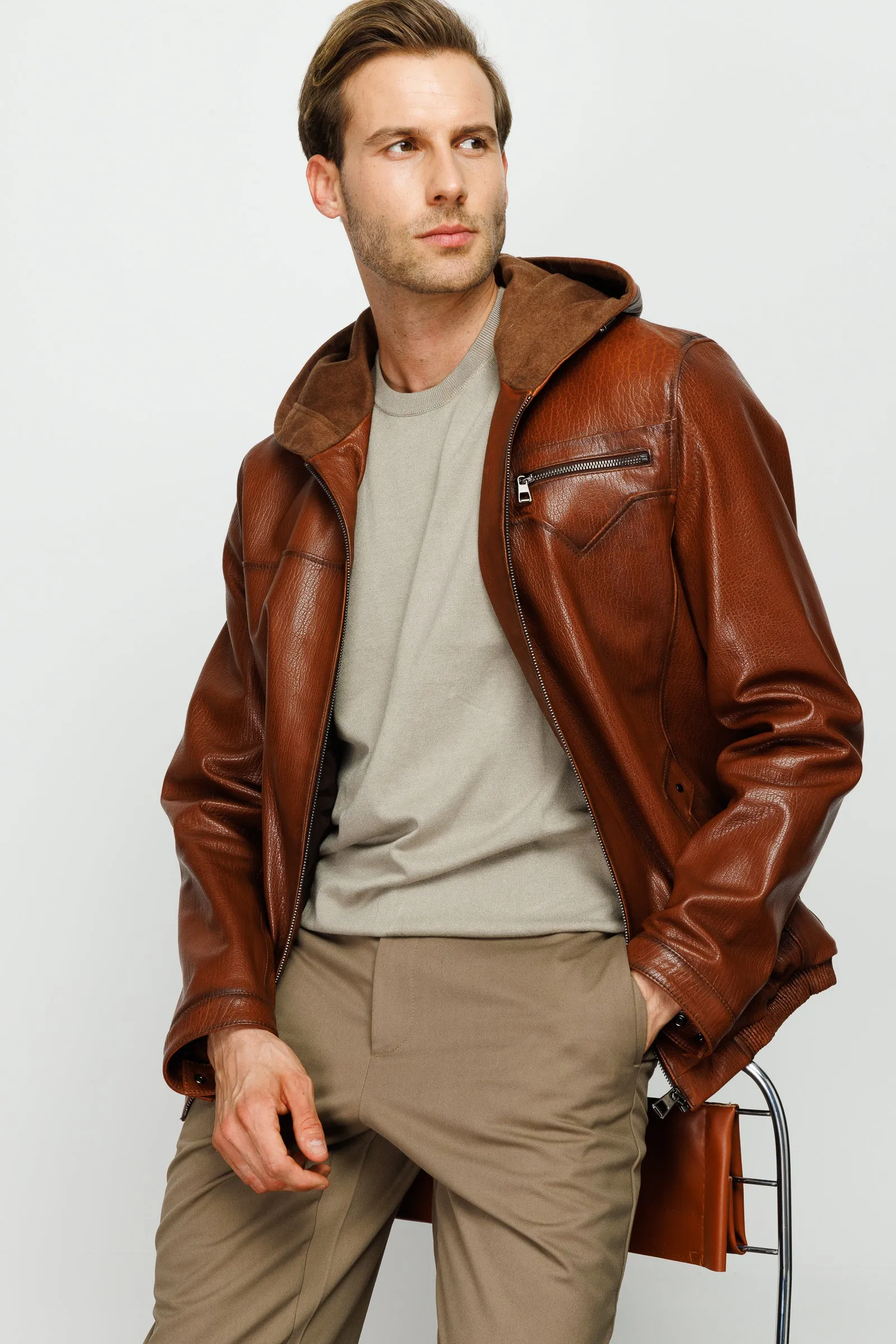 The Byron Ribi Brown Leather Men Jacket