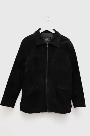 WARM BLACK SUEDE LEATHER SHIRT JACKET