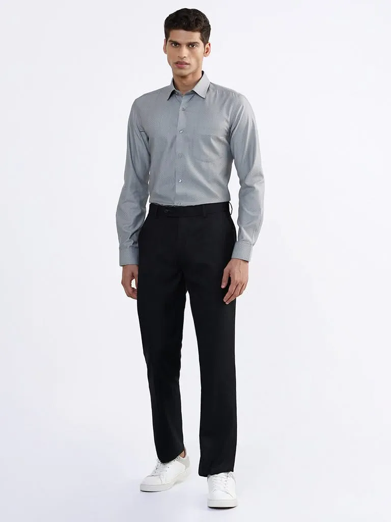 WES Formals Plain Navy Relaxed-Fit Mid-Rise Trousers