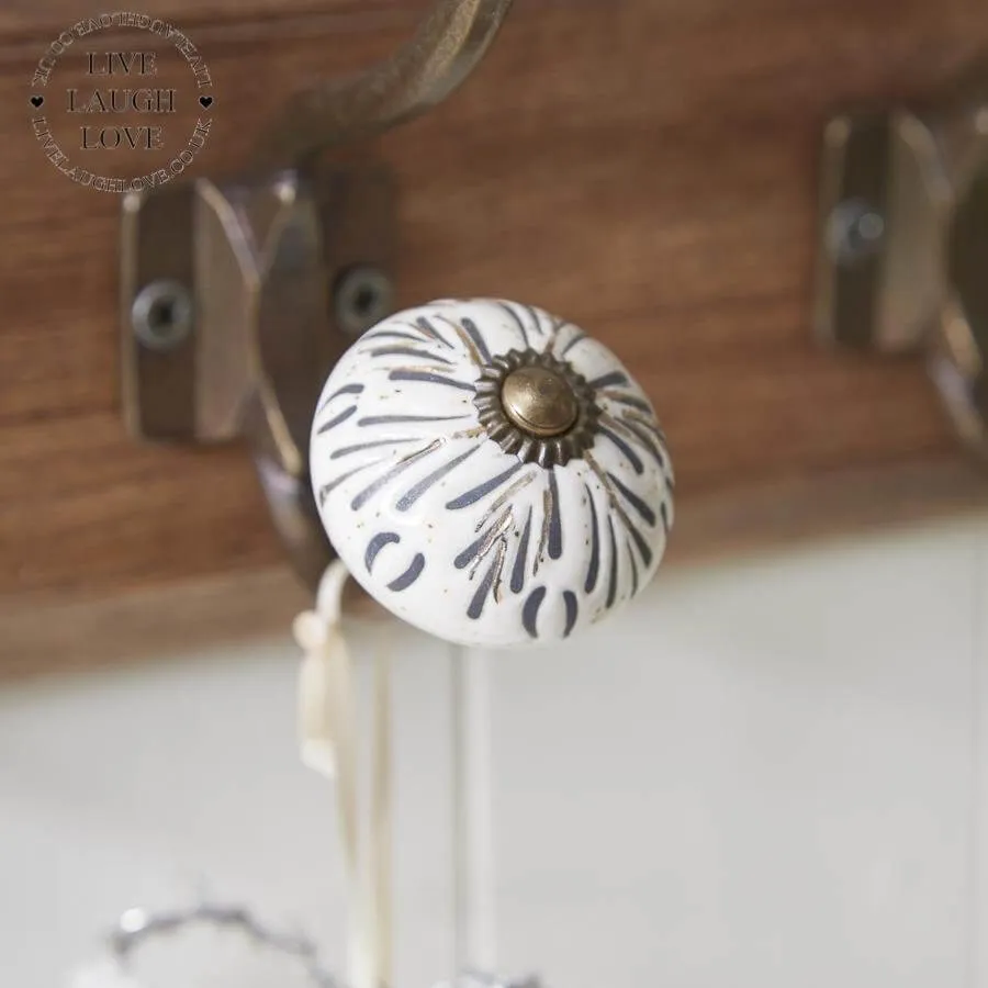 Wooden Backed Wall Hooks W/ Decorative Ceramic Knobs